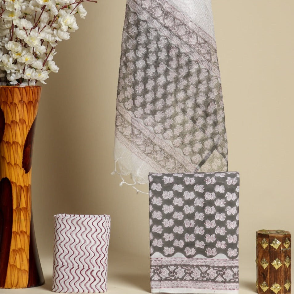 Shop unstitched cotton suit material with kota doria dupatta (3CKD570)