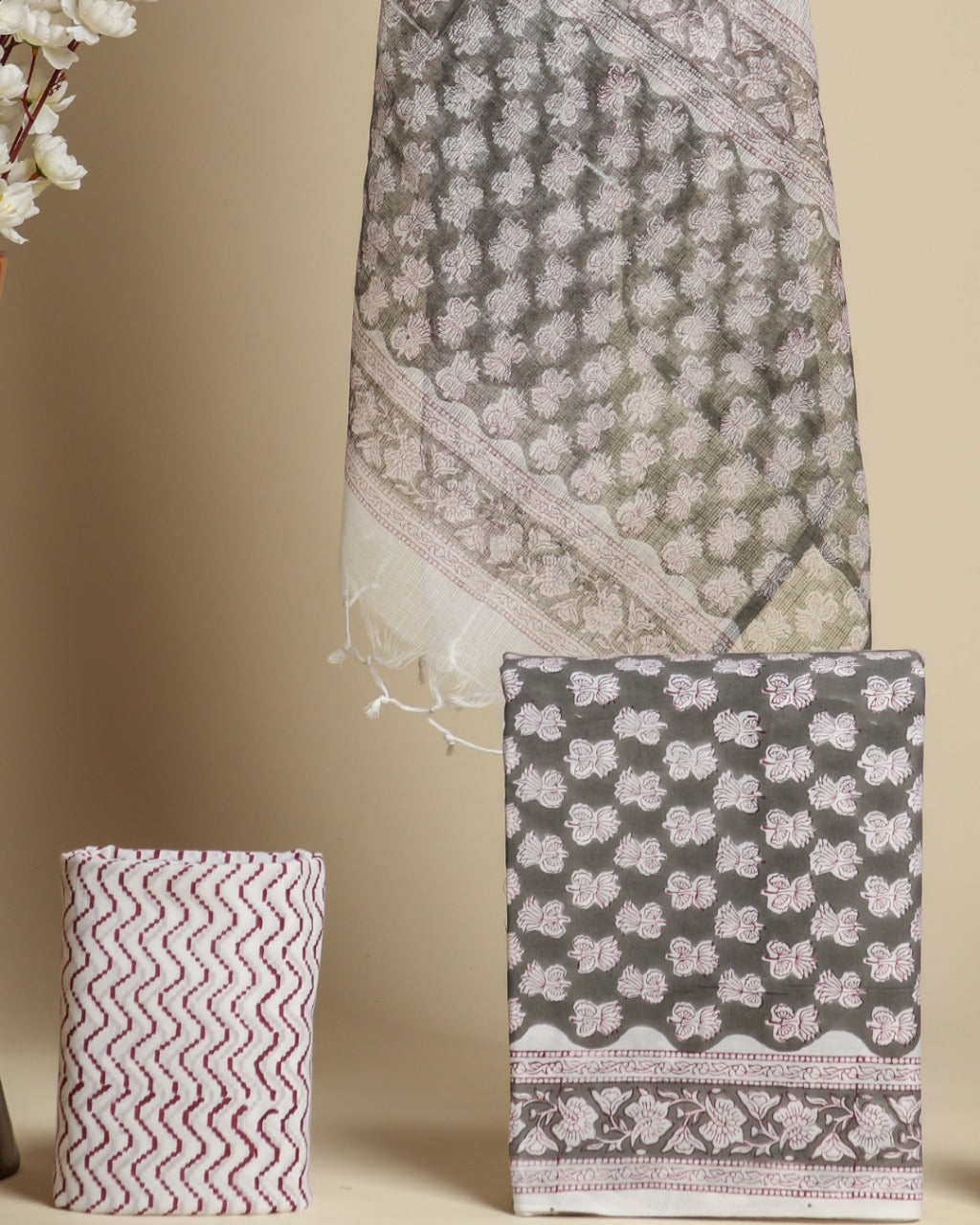 Shop unstitched cotton suit material with kota doria dupatta (3CKD570)