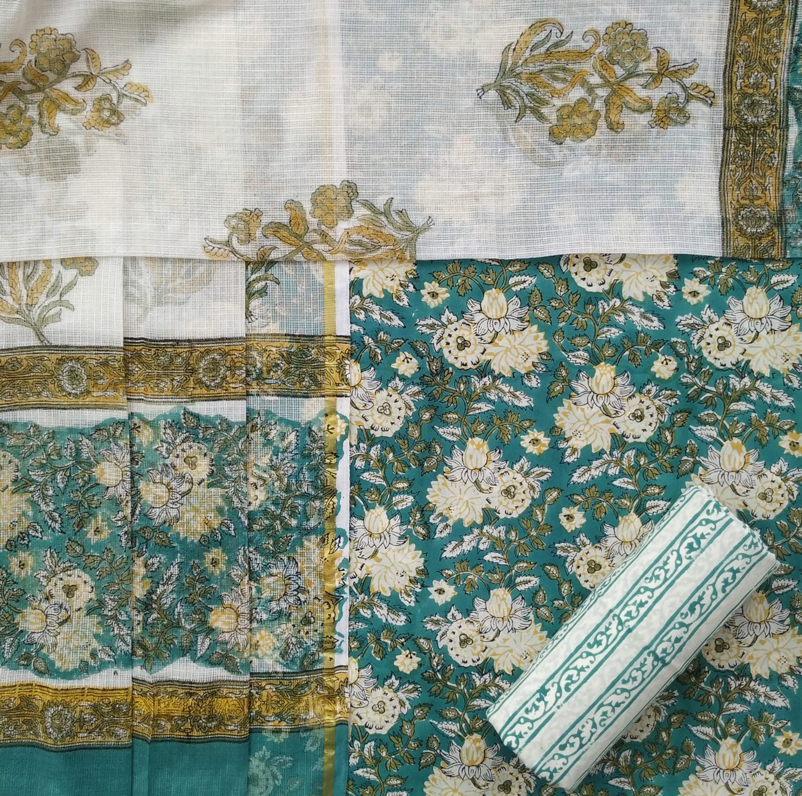 Shop jaipuri print cotton suit sets with kota doria dupatta online (3CKD588)