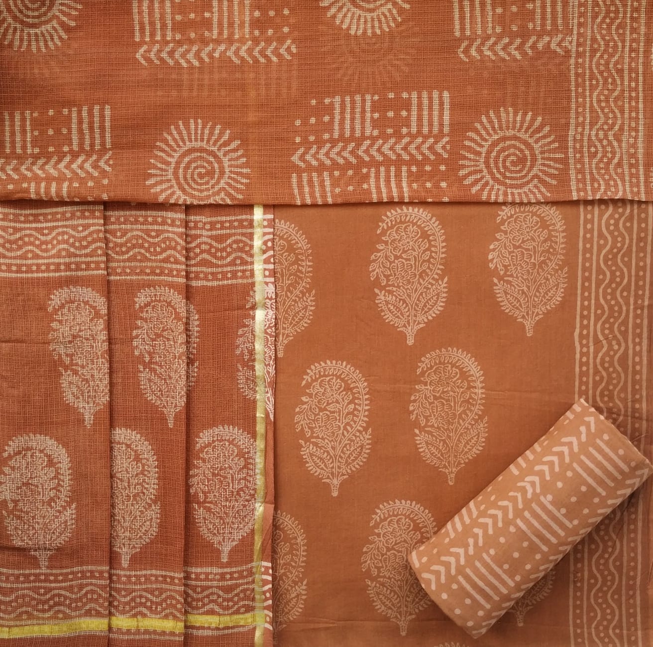 Shop hand block print kota doria dupatta online (3CKD606)