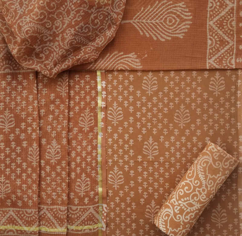 Shop block print kota dupatta cotton suit sets online (3CKD607)