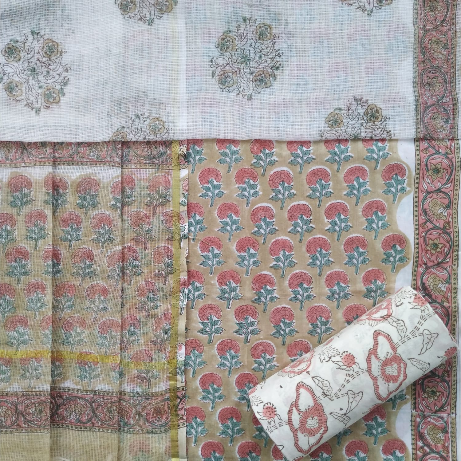 Shop unstitched kota dupatta cotton suit sets (3CKD610)