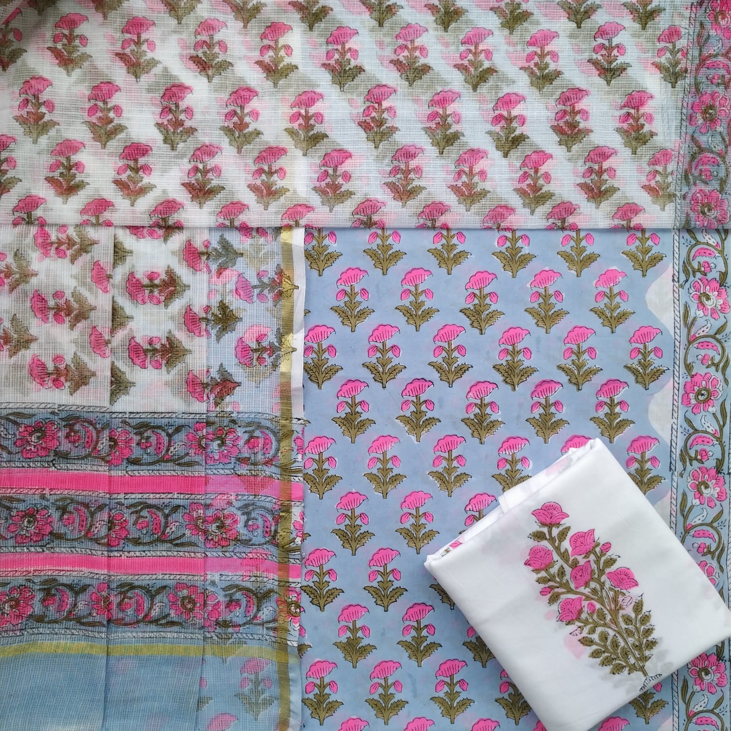 Shop unstitched cotton suit sets with doria dupatta onlinne (3CKD619)