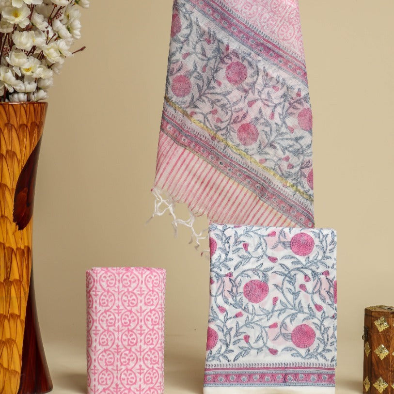 Shop kota dupatta block print cotton suit sets (3CKD632)
