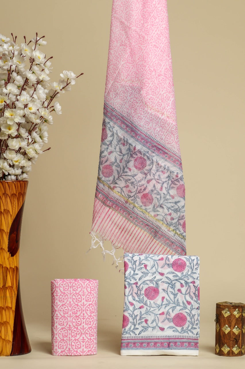 Shop kota dupatta block print cotton suit sets (3CKD632)