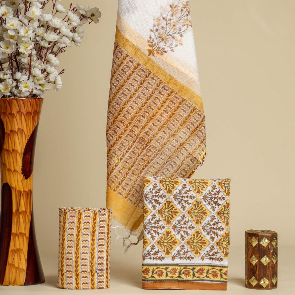 Shop unstitched cotton suit sets with doria dupatta online (3CKD641)