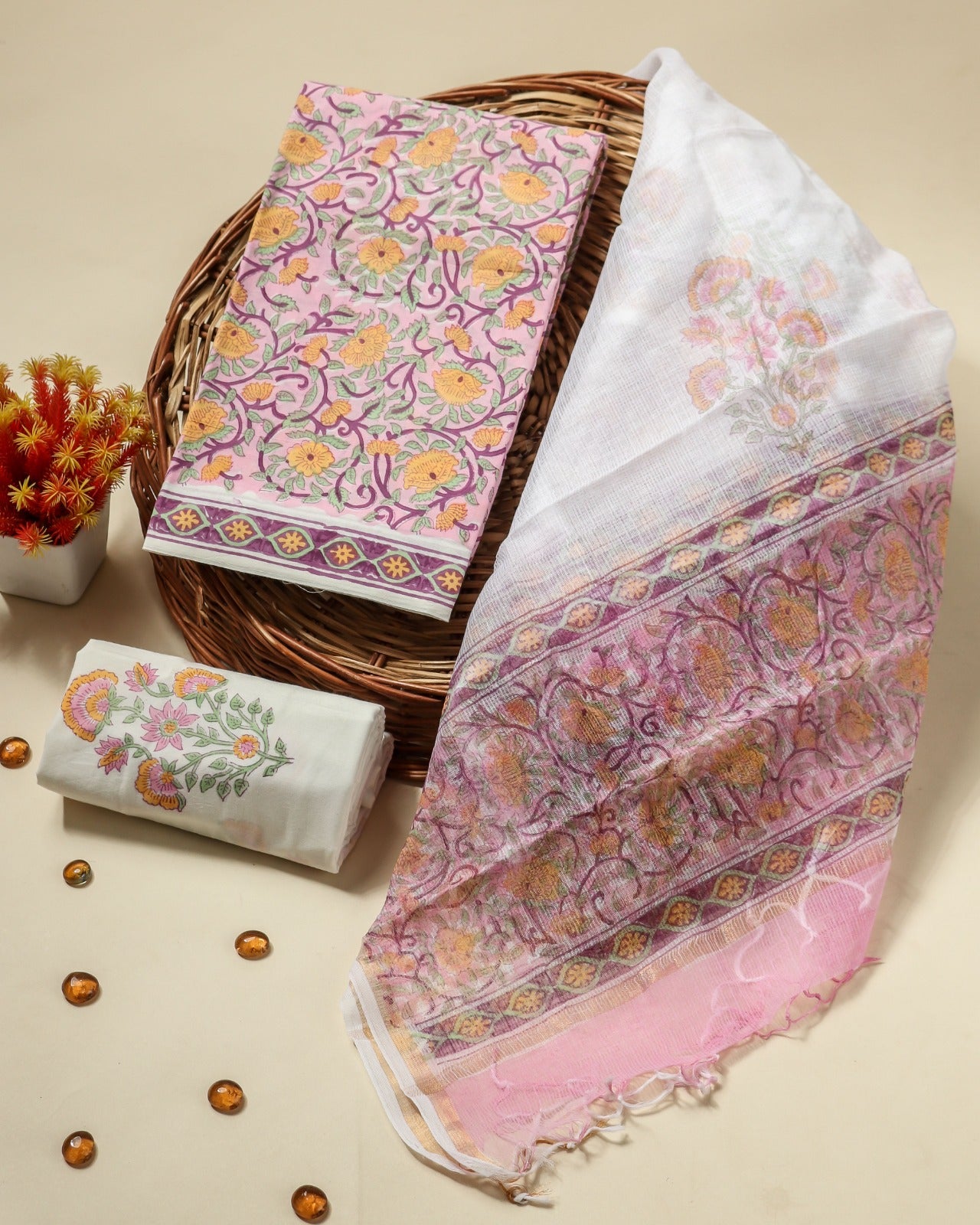 Shop block prit doria dupatta cotton suit material in jaipur (3CKD642)