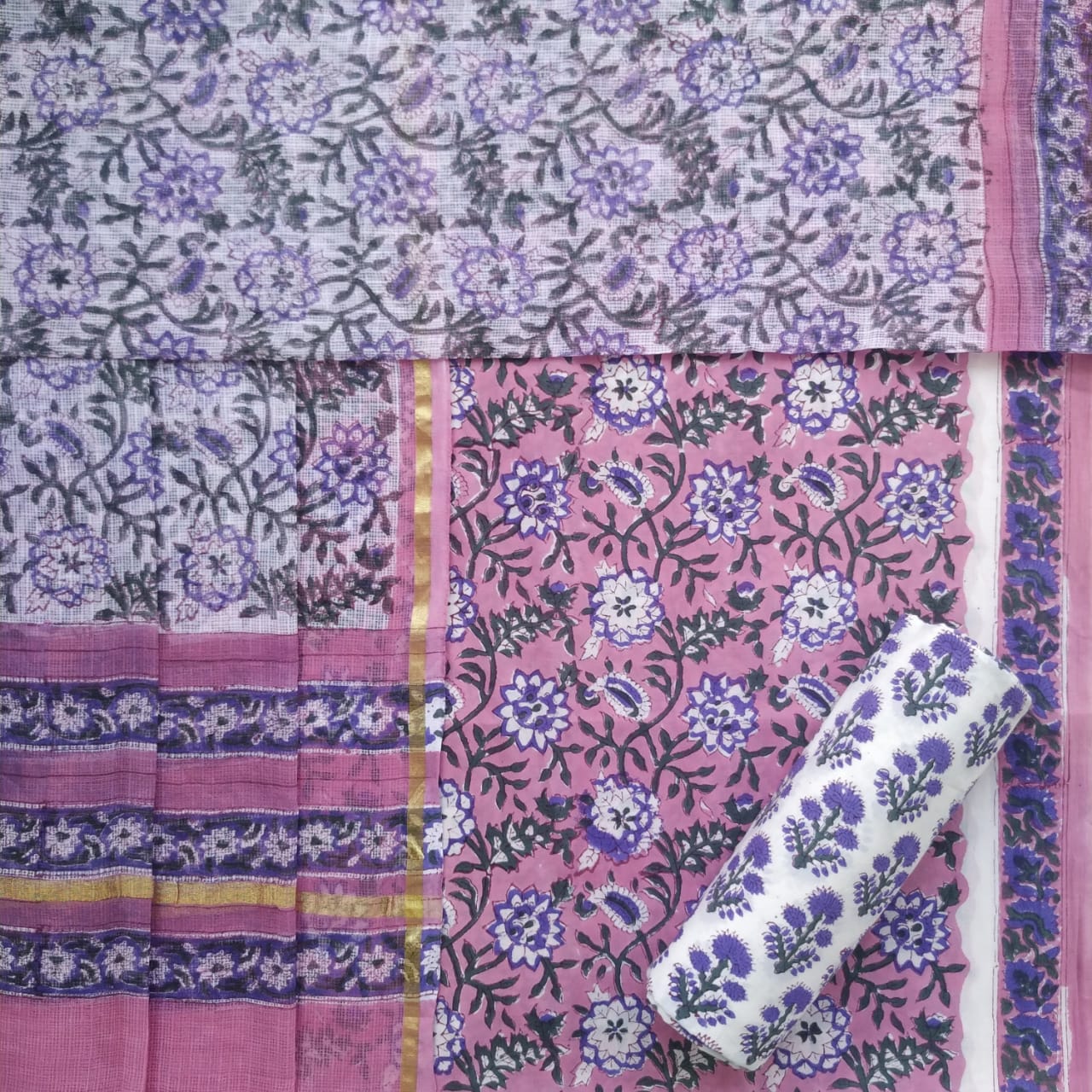 Shop unstitched cotton suit sets with kota dupatta (3CKD663)