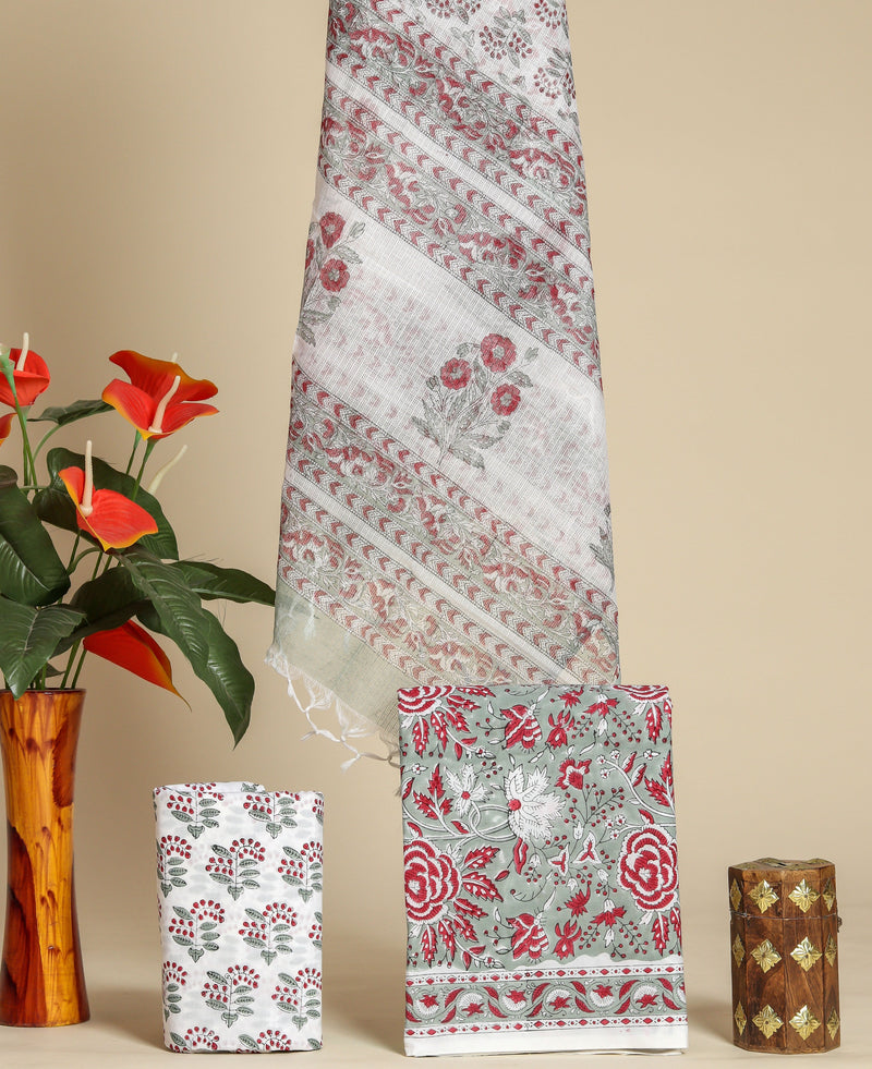 Shalvi's Hand Block Print Cotton Suit Set with Kota Doria Dupatta