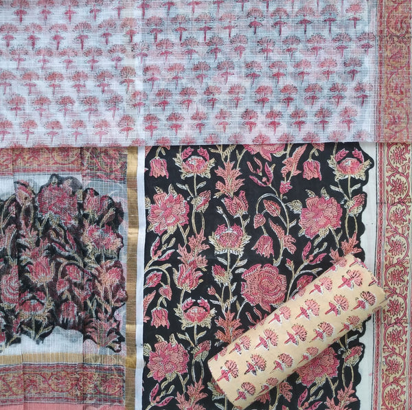 Shop unstitched cotton suit sets with kota doria dupatta online (3CKD689)