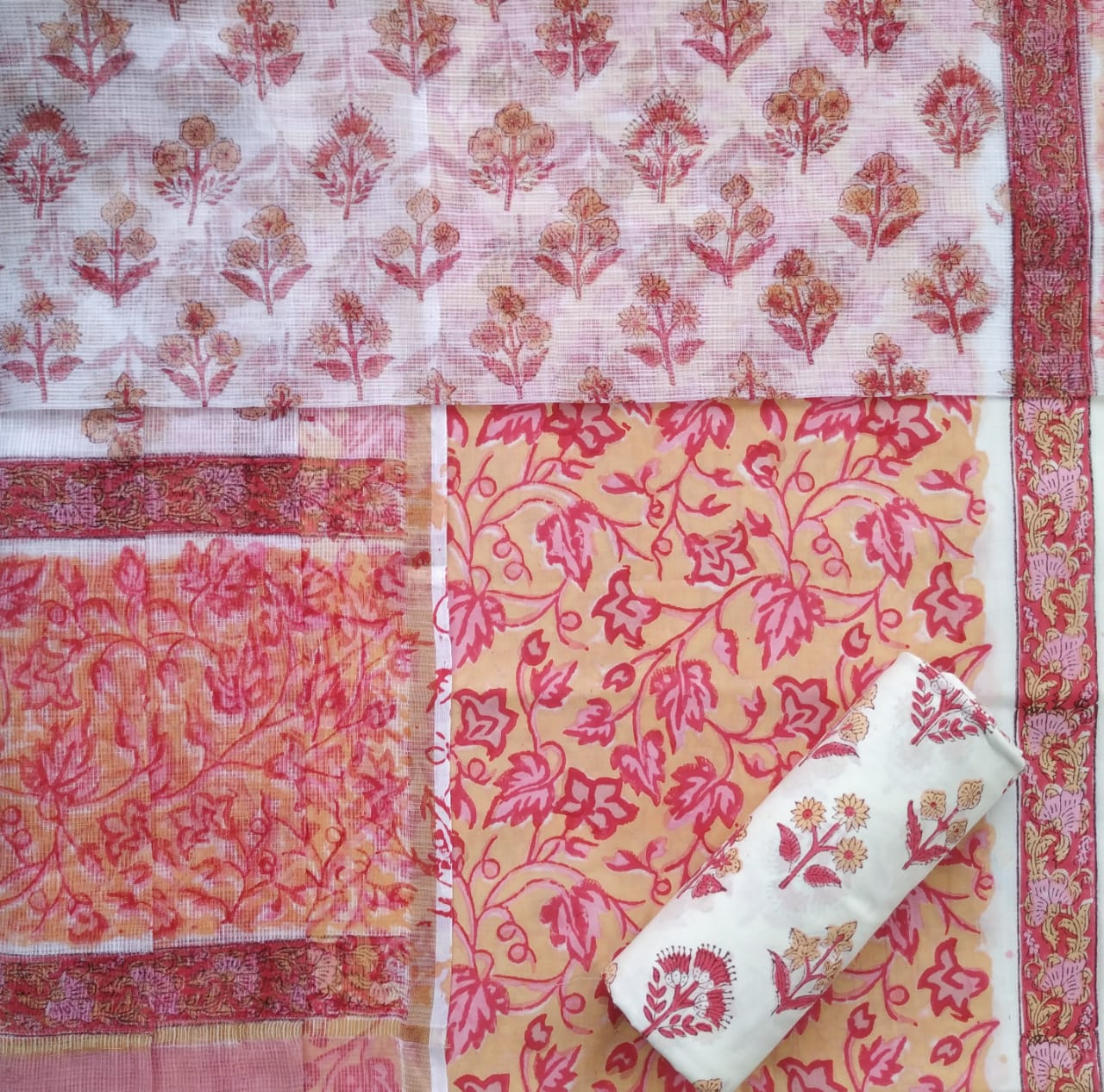 Shop unstitched cotton suit sets with kota dupatta (3CKD694)