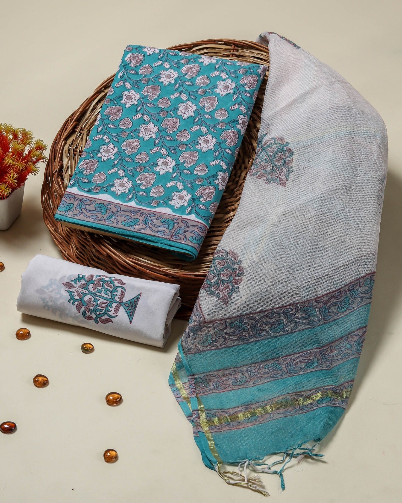 Shop kota doria dupatta cotton suits online (3CKD714)