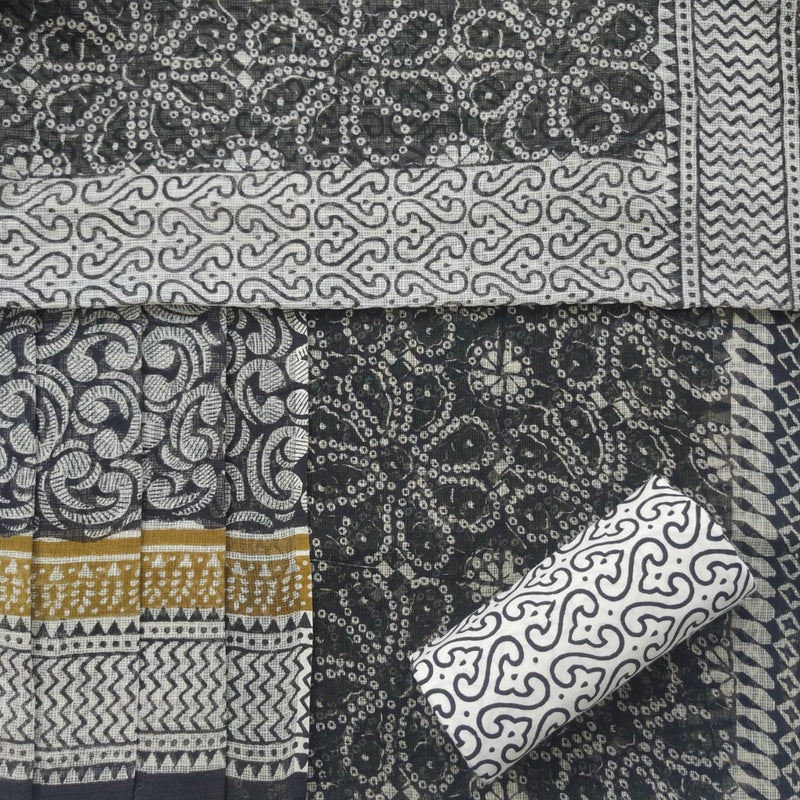 Shop Unstitched Bagru Print Premium Kota Doria Suits (3KD09)