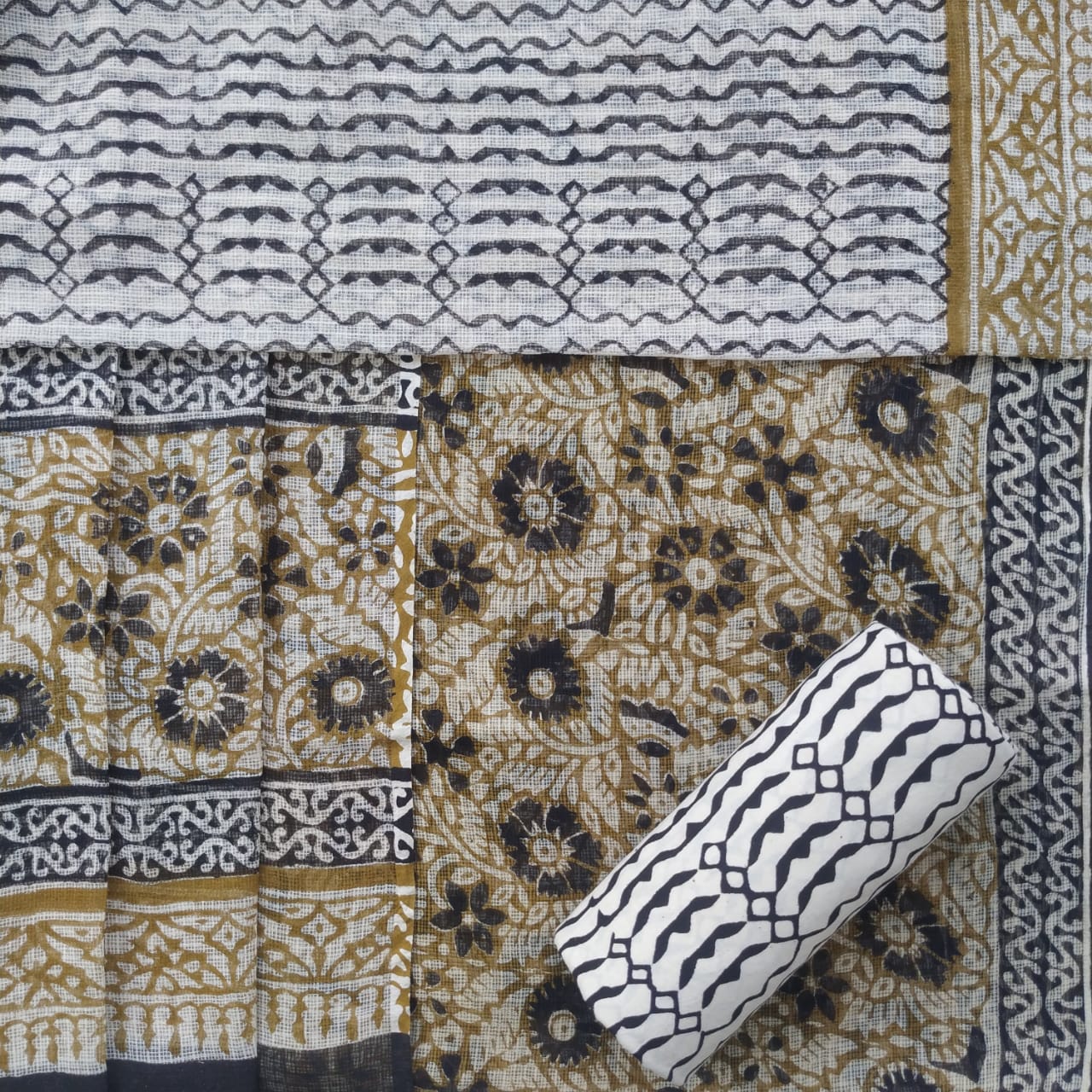 Shop Unstitched Bagru Print Premium Kota Doria Suits (3KD11)