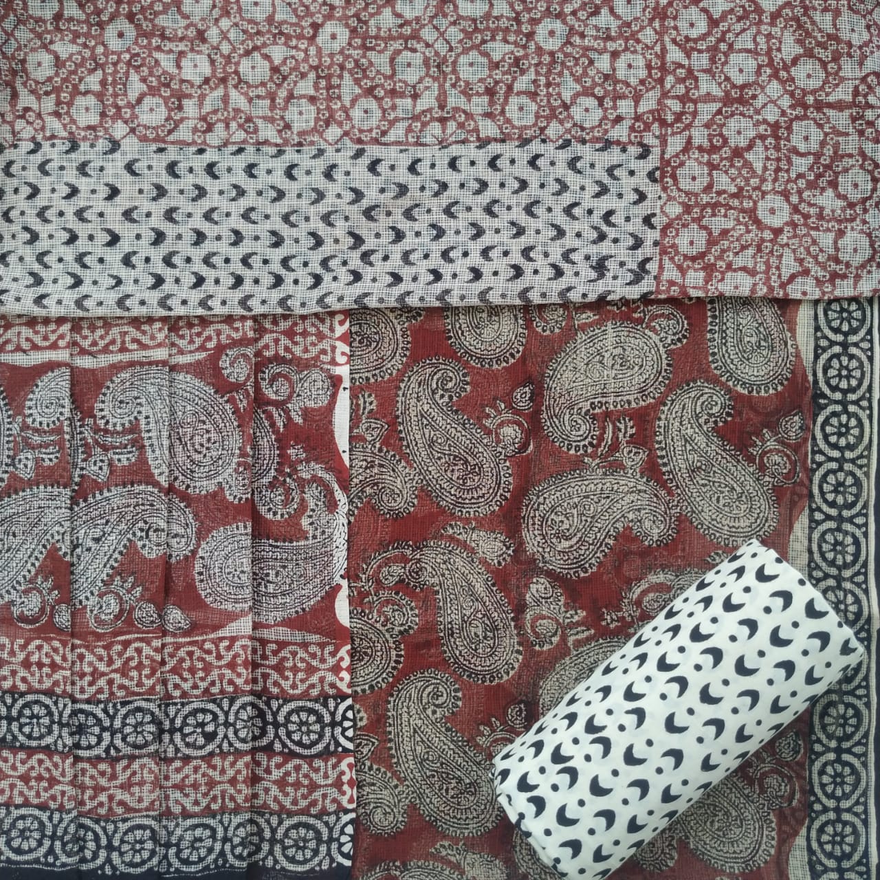 Shop Unstitched Bagru Print Premium Kota Doria Suits (3KD12)