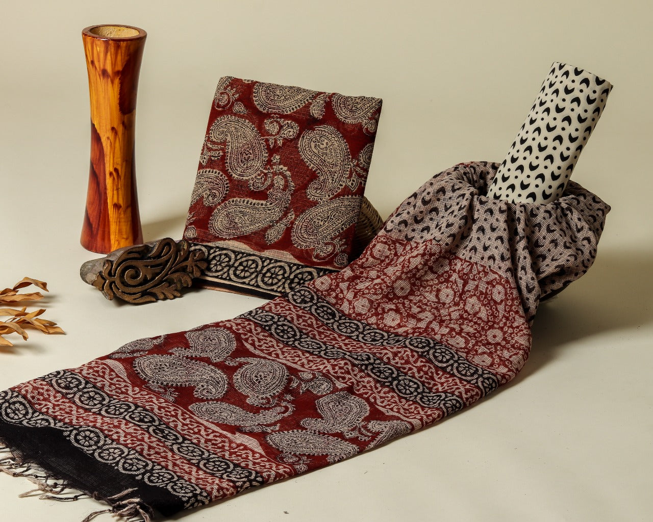 Shop Unstitched Bagru Print Premium Kota Doria Suits (3KD12)