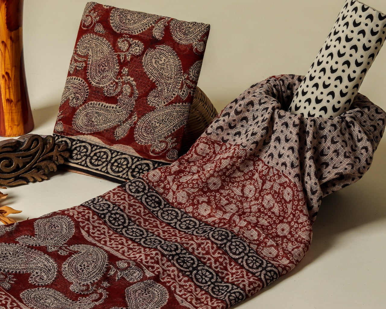 Shop Unstitched Bagru Print Premium Kota Doria Suits (3KD12)