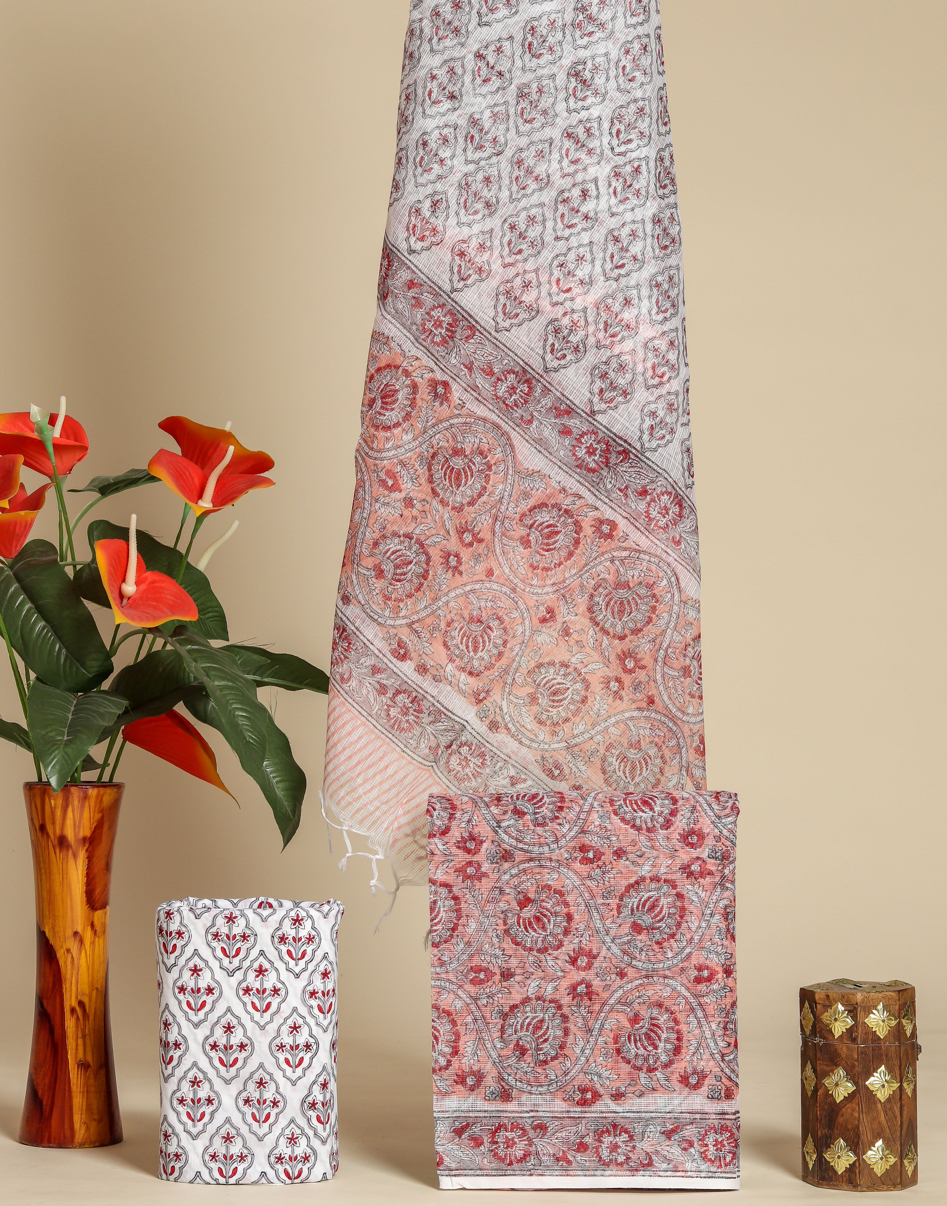 Traditional Hand Block Print Kota Doria Suit Set (3KD42)