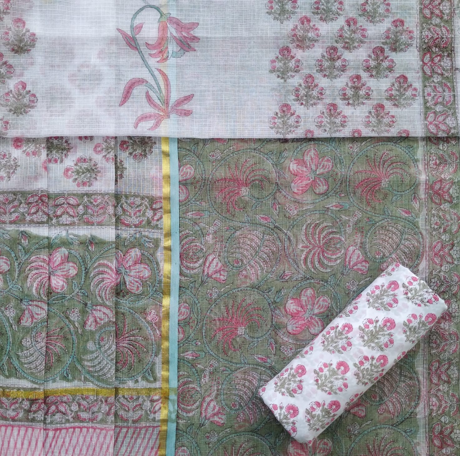 Shop hand block print kota doria suit sets (3KD44)