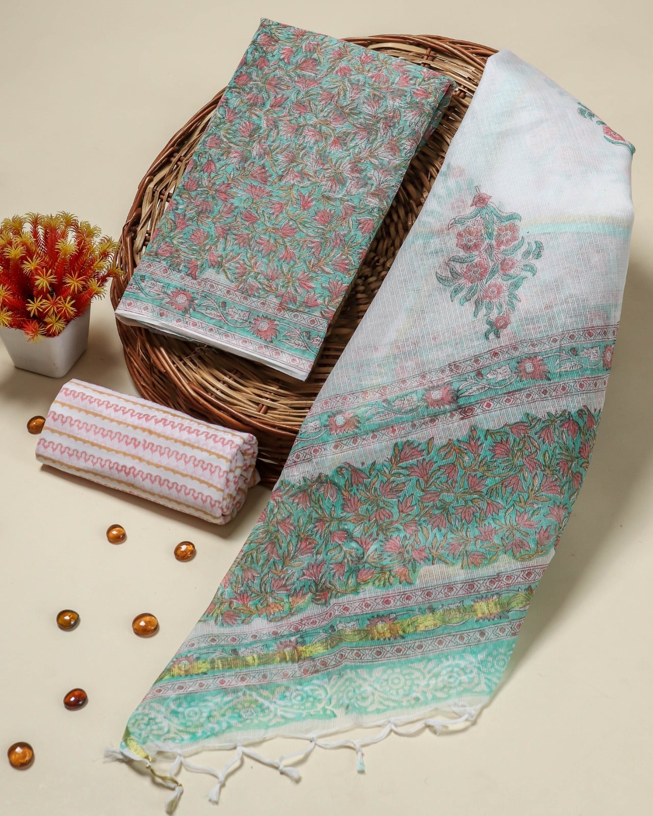 Shop hand block print kota doria suits online (3KD53)