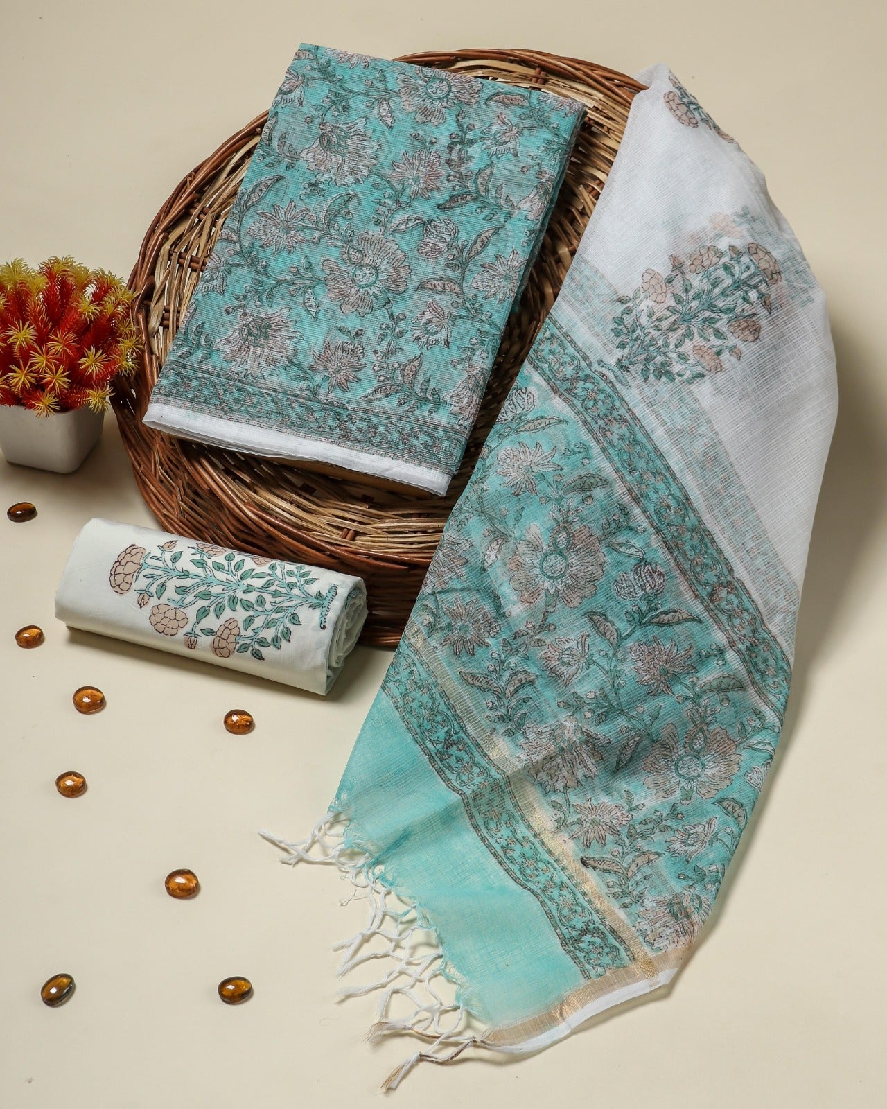 Shop hand block print kota doria suit sets in jaipur (3KD60)