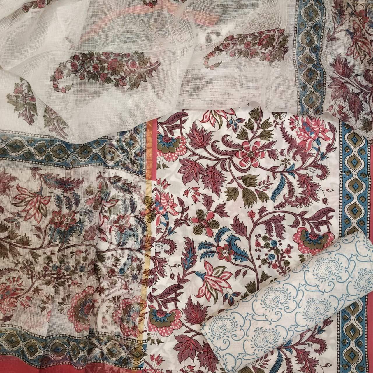 Designer Kota Doria Dupatta Premium Cotton Suits (3CKD115) - ShalviFashion
