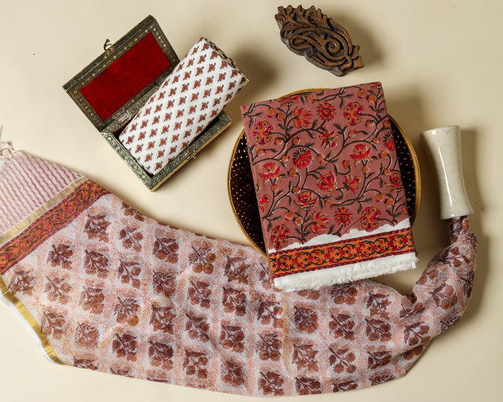 Printed Pure Kota Doria Cotton Un-Stitched Suit With Dupatta