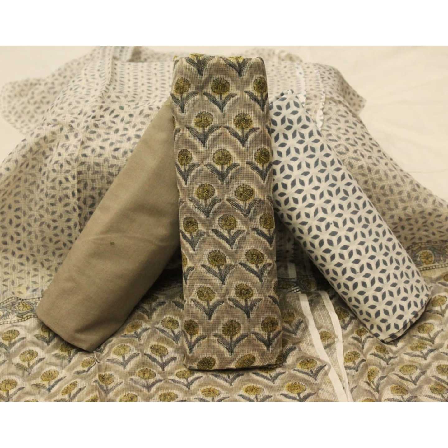 Shalvi Hand Block Printed Premium Kota Doriya 4 piece Suit Material (4PKD19) - ShalviFashion