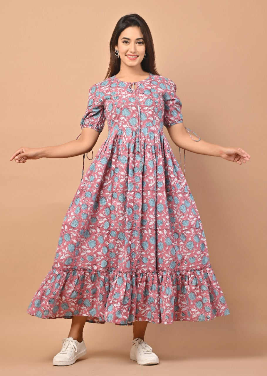 Shop block printed cotton dresses online shopping (CDR02)