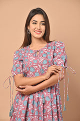 Shop block printed cotton dresses online shopping (CDR02)