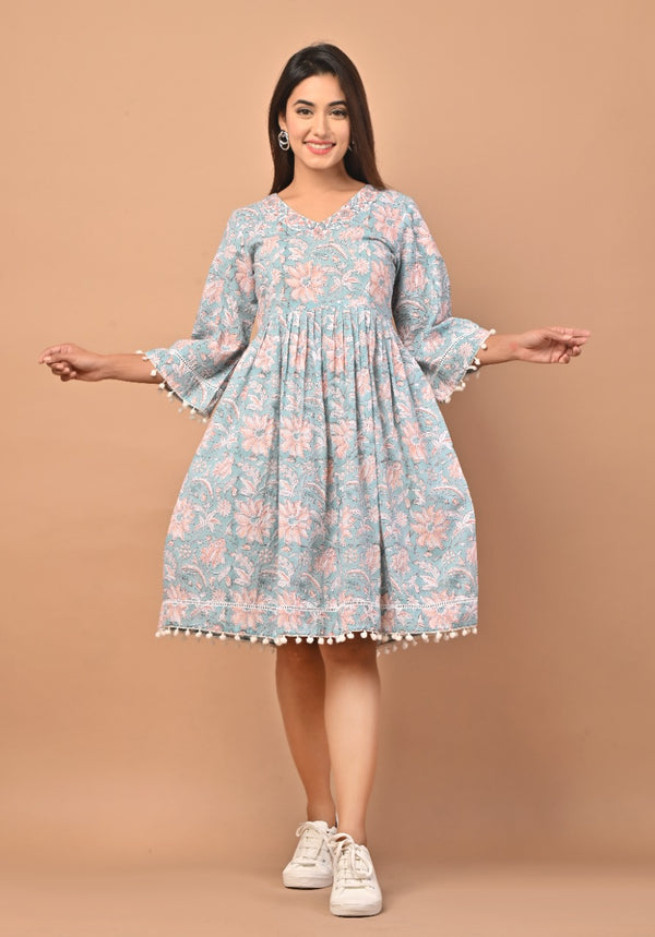 Shop block print pure cotton dresses online shopping (CRD10)