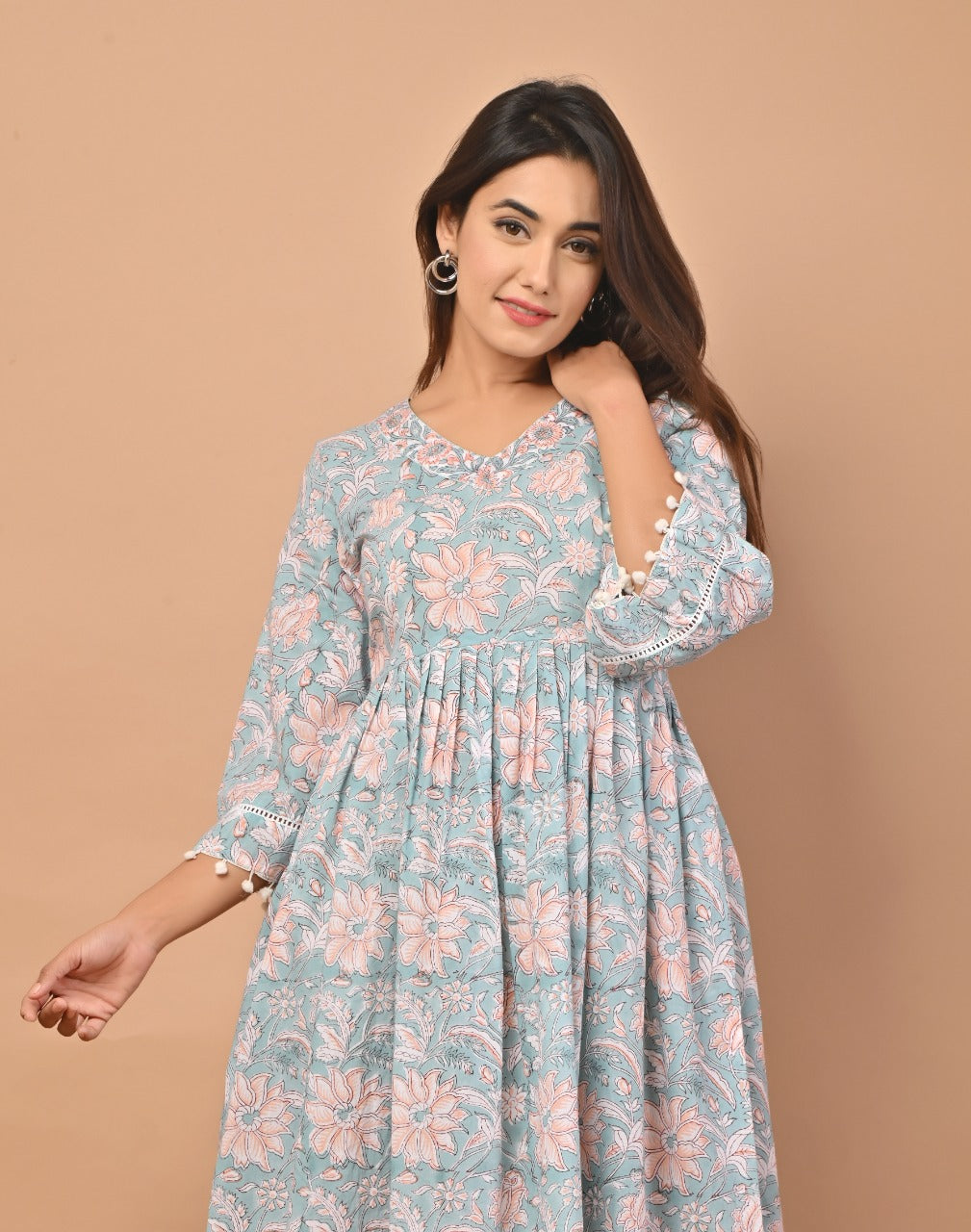 Shop block print pure cotton dresses online shopping (CRD10)