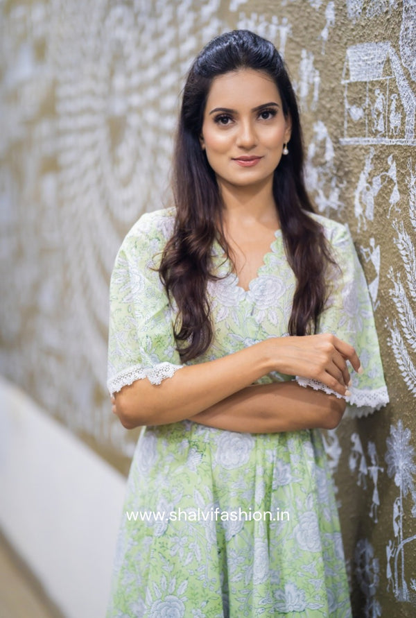 Shop hand block print cotton dress in jaipur (CRD15)