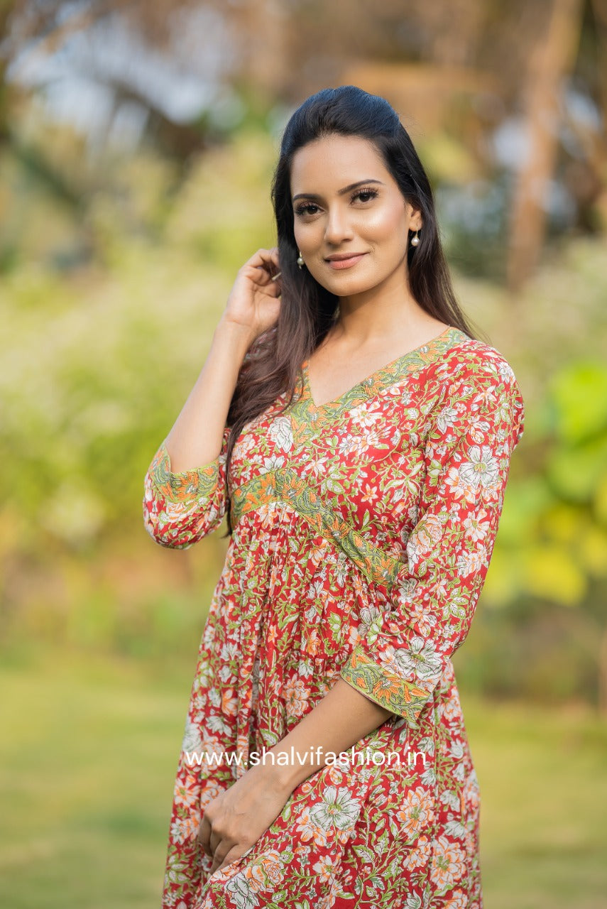 Shop hand block printed cotton dress online shopping (CRD16)