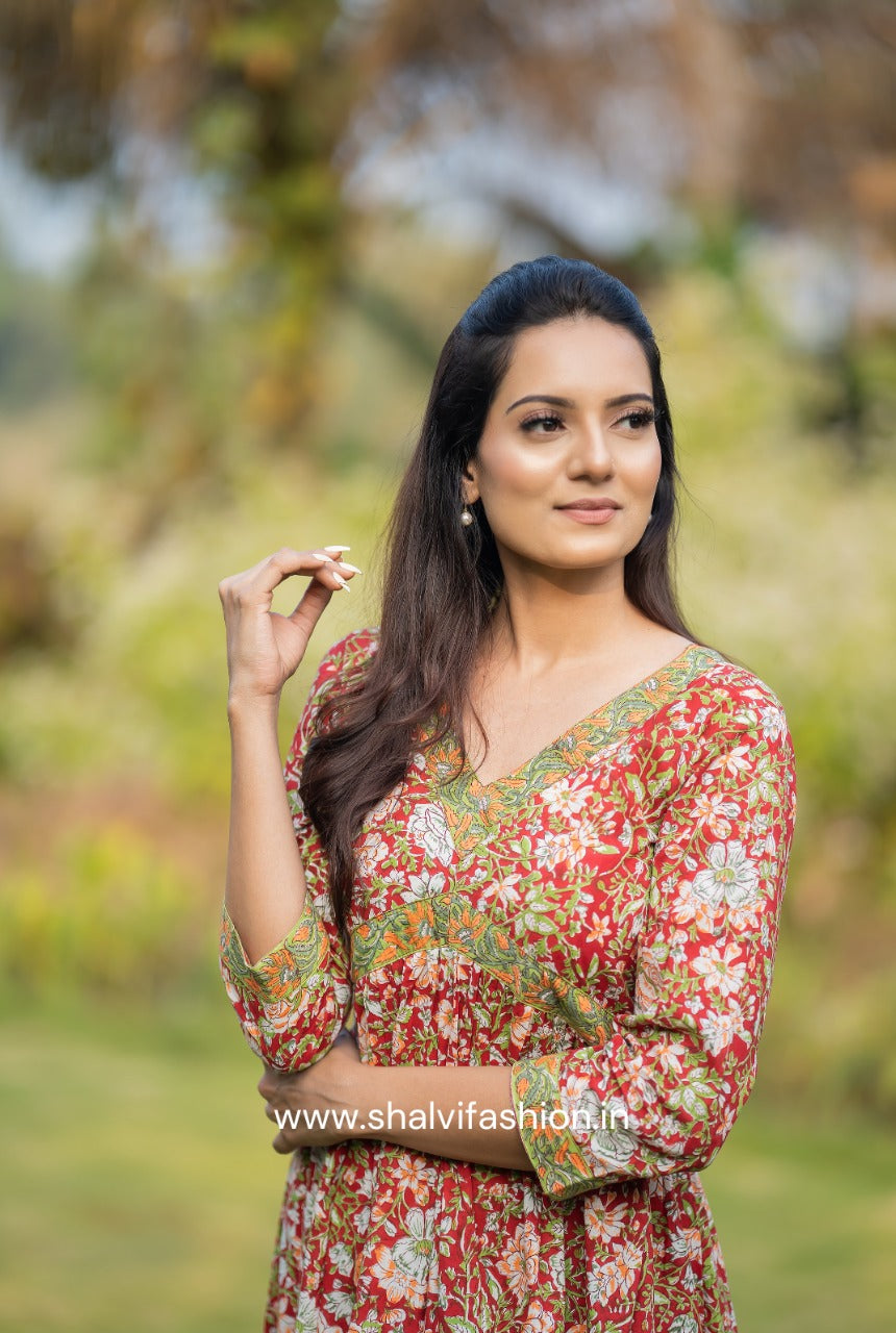 Shop hand block printed cotton dress online shopping (CRD16)