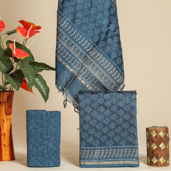 Traditional Block Print Chanderi Silk Suit set