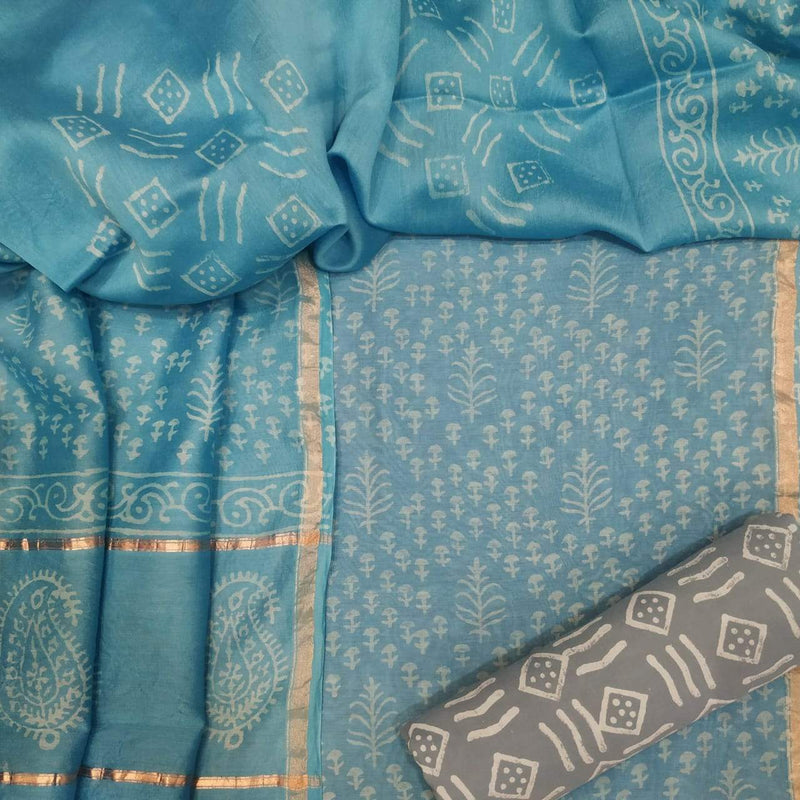 Elegant Abstract Print Chanderi Suit with Chanderi Dupatta (CHA235) - ShalviFashion