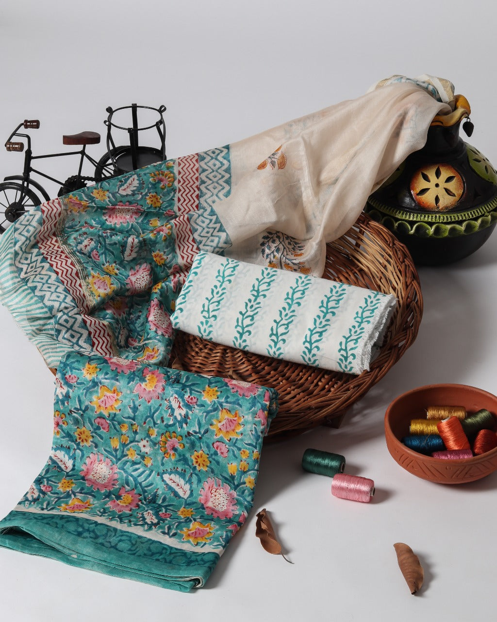 Gulmohar Print Chanderi Suit with Chanderi Dupatta (CHA249) - ShalviFashion