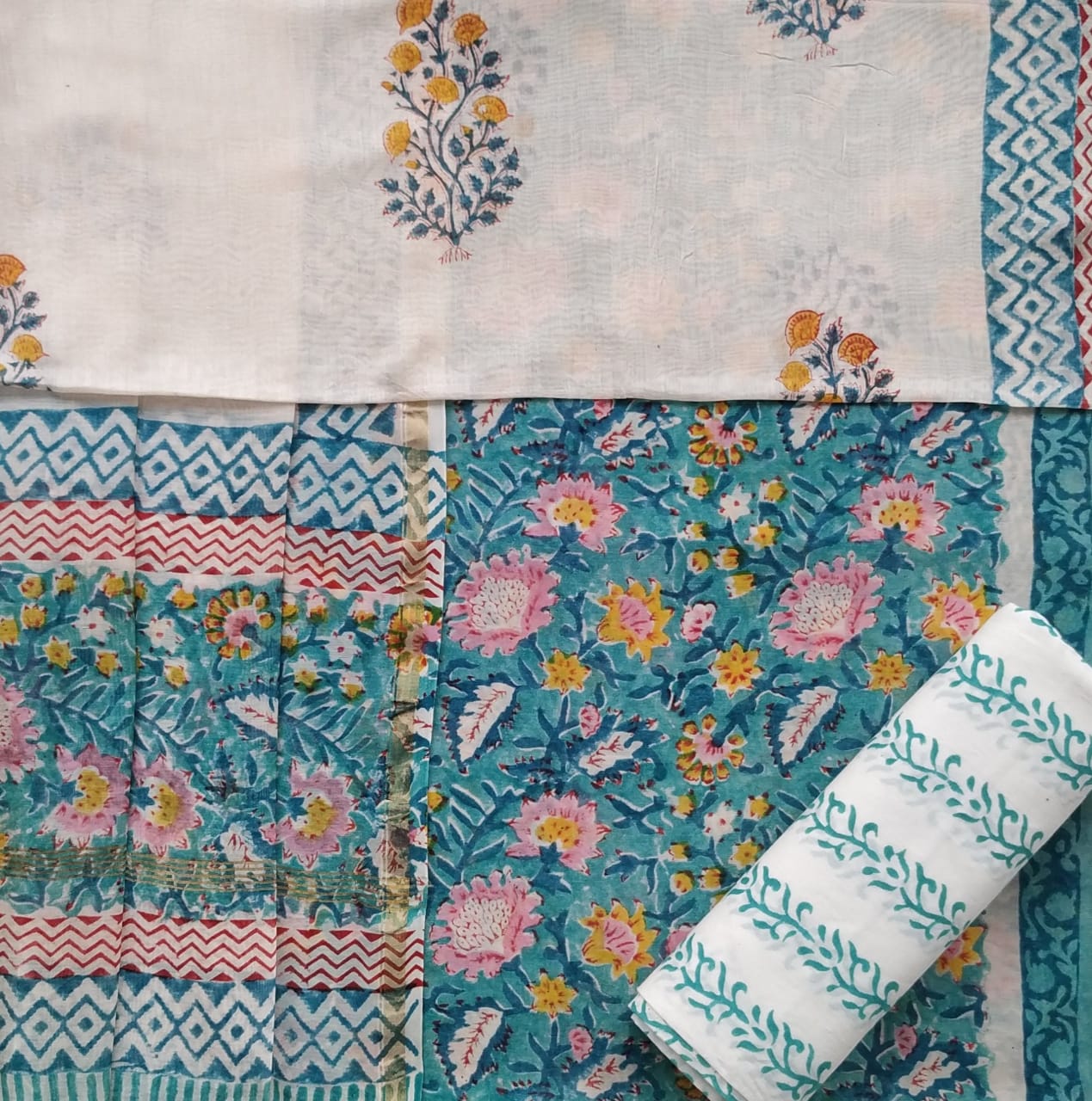 Gulmohar Print Chanderi Suit with Chanderi Dupatta (CHA249) - ShalviFashion