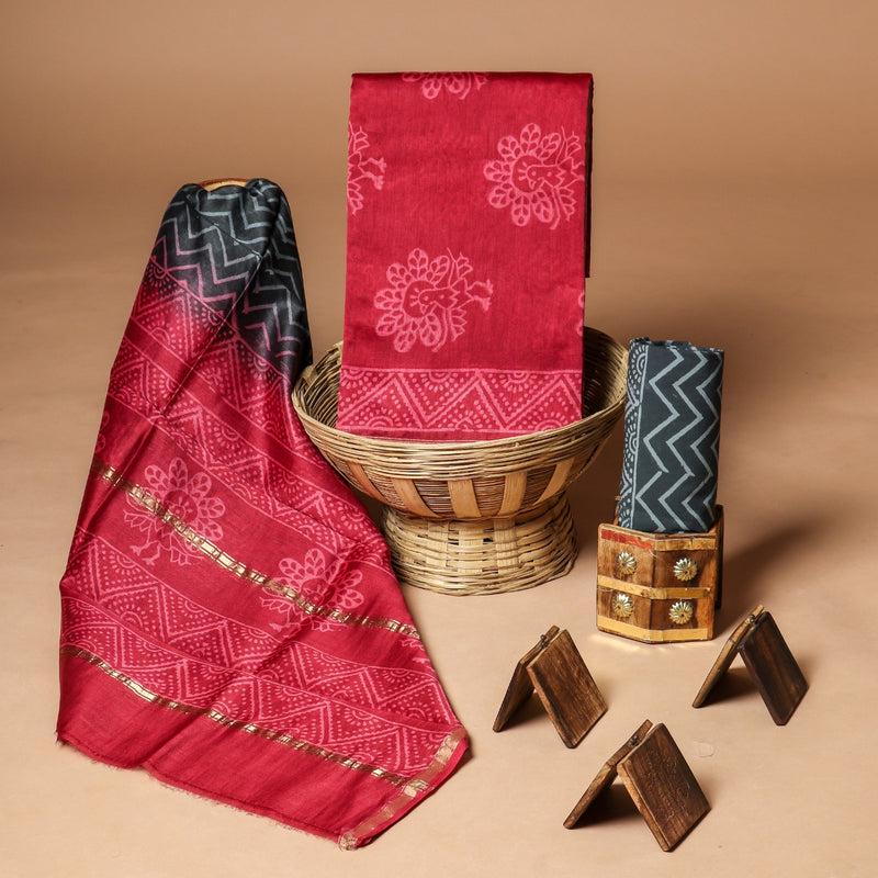 Hand Block Print Pure Chanderi Suits