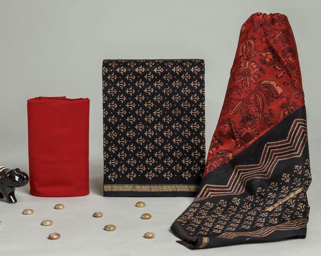 Shop ajrak print chanderi silk suits in jaipur (CHA284)