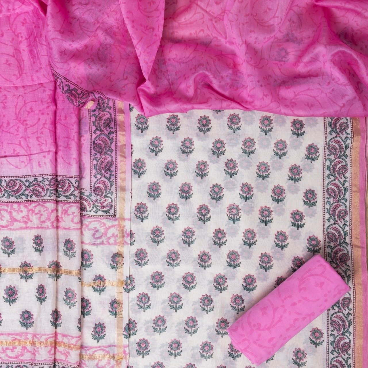 Premium Chanderi Dress Material with Chanderi Silk Dupatta (CHA290) - ShalviFashion