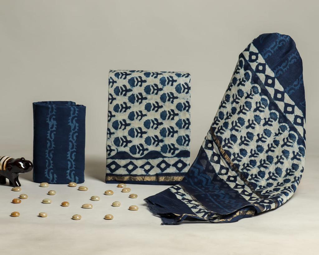 Shop block print chanderi silk suit sets online (CHA292)