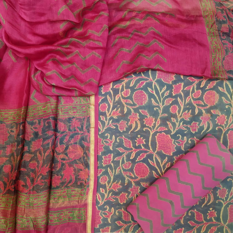 Premium Chanderi Dress Material with Chanderi Silk Dupatta (CHA298) - ShalviFashion