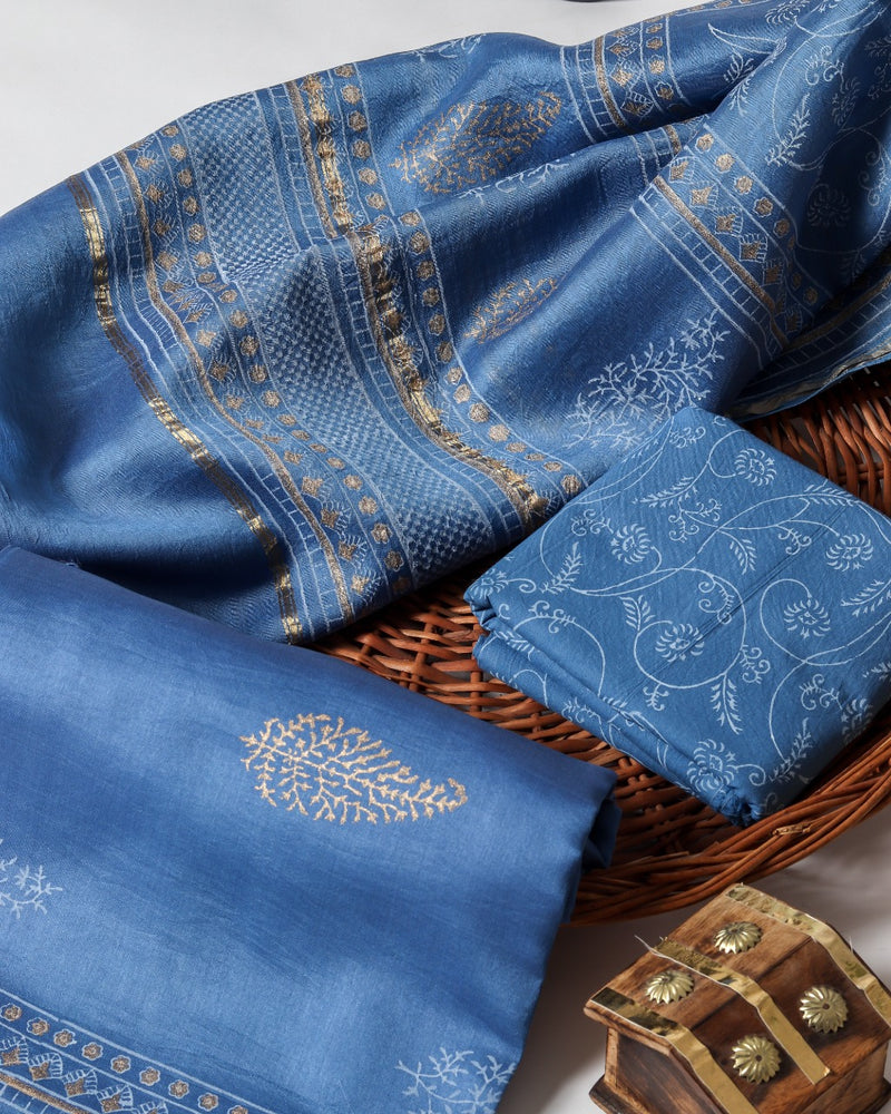 Designer Buta Print Chanderi Silk Suit set (CHA315) - ShalviFashion