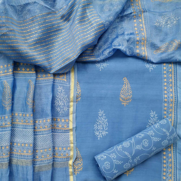 Designer Buta Print Chanderi Silk Suit set (CHA315) - ShalviFashion
