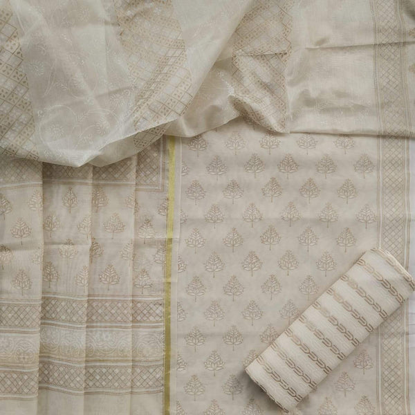 Elegant Block Print Chanderi Silk Suit set (CHA318) - ShalviFashion
