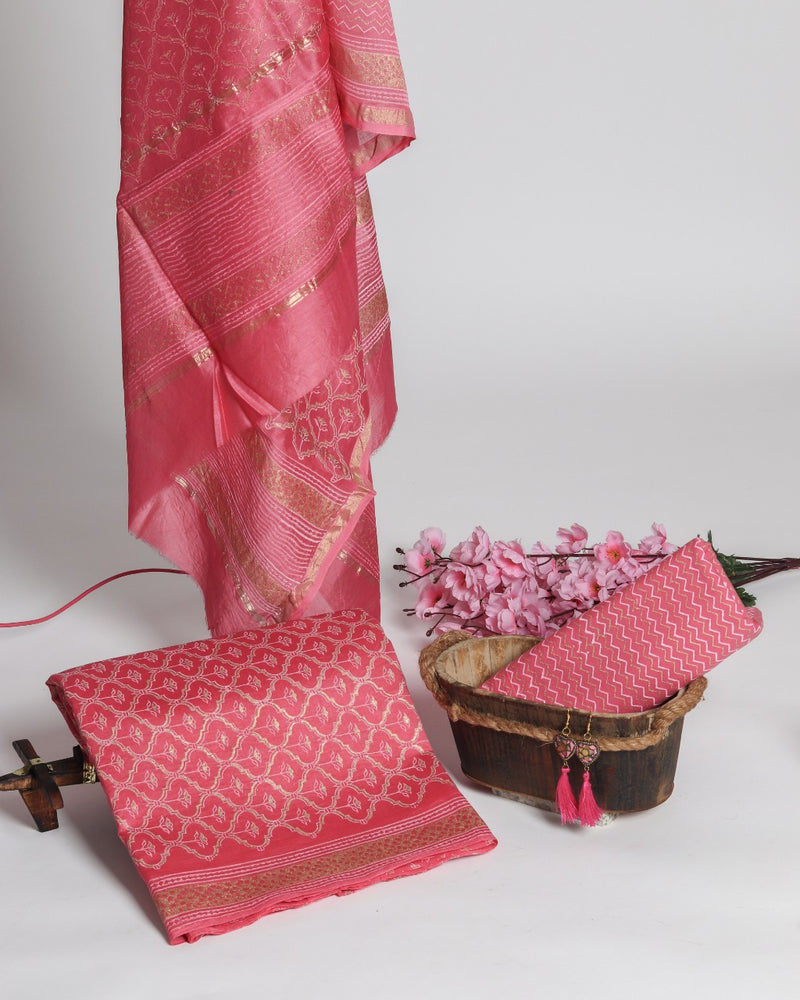 Shop Unstitched Block Print Chanderi Silk Suit sets Online (CHA320)