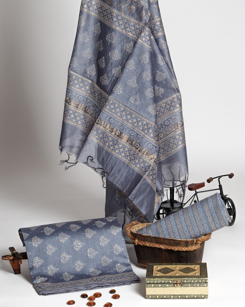 Traditional Block Print Chanderi Silk Suit set (CHA321) - ShalviFashion