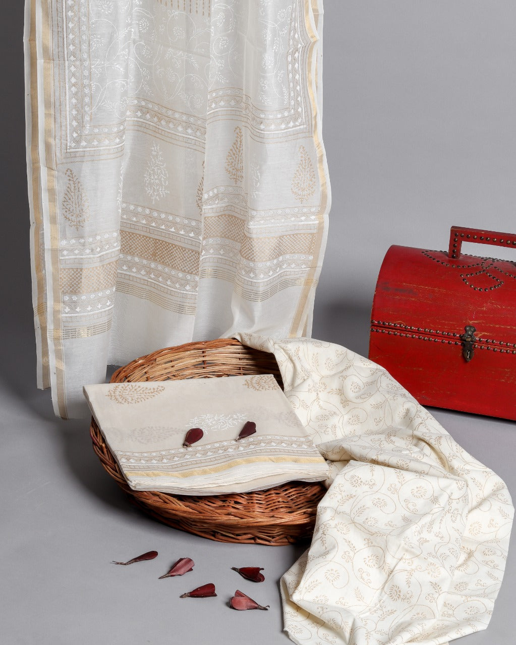 Designer Block Print Chanderi Silk Suit set (CHA330) - ShalviFashion